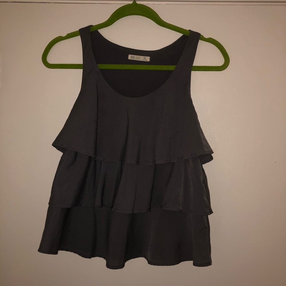 Cute boutique gray ruffled tank top